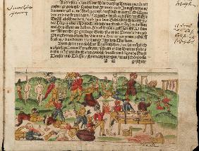 Gräueltaten der Truppen von Iwan IV. in Livland 1578. Aus Johann Jakob Wick: Sammlung von Nachrichte 1578