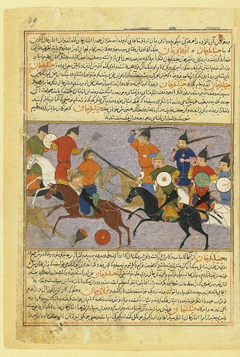 Kampf zwischen Mongolen und Chinesen 1211. Miniatur aus Dschami' at-tawarich (Universalgeschichte) von Unbekannter Künstler
