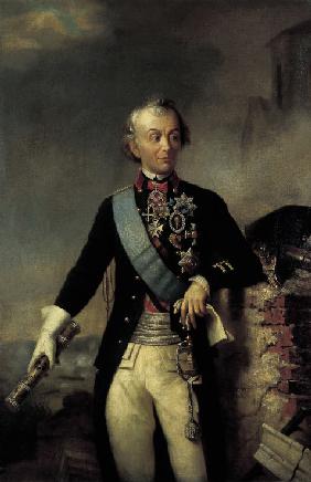 Porträt von Feldmarschall Graf Alexander Suworow (1729–1800) mit Marschallstab