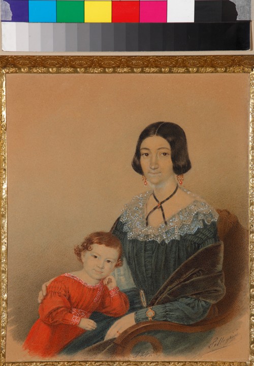 Porträt von Maria Prochorowna Kriwzowa mit Sohn Alexander von Unbekannter Künstler