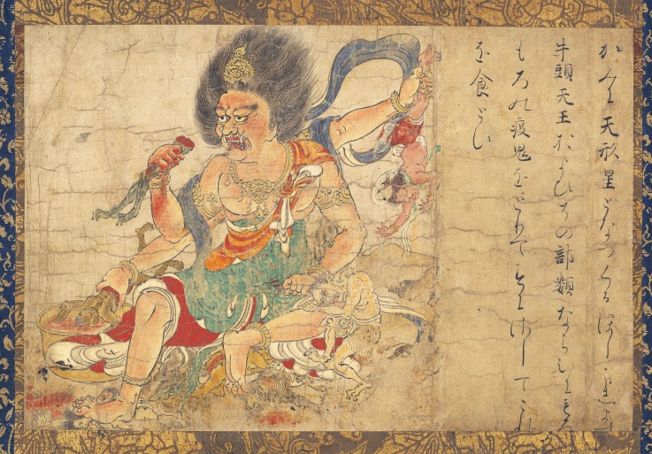 Tenkeisei, der Gott der himmlischen Bestrafung (Teil von fünfteiligen Wandschirme "Vernichtung des B von Unbekannter Künstler