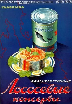 Werbeplakat für den fernöstlichen konservierten Lachs 1938