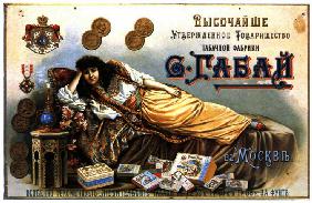Werbeplakat für Tabakwaren der Zigarettenfabrik S. Gabay in Moskau 1890