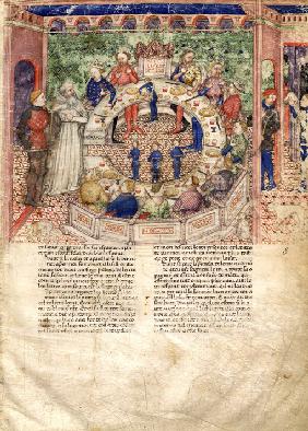 Die Ritter der Tafelrunde (Miniatur aus La Quête du Saint Graal et la Mort d'Arthus)
