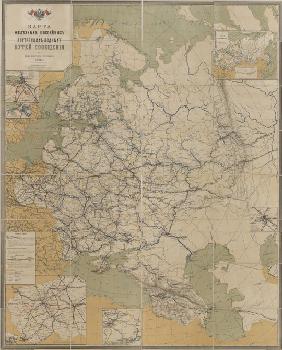 Karte von Straßen, Eisenbahnstrecken und Binnenwasserstraßen des russischen Reiches 1893 1893