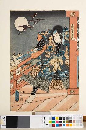 Arashi Rikan in der Rolle des Takasago Yuminosuke (Aus dem Kabuki-Schauspiel Die heldenhaften Abente 1852