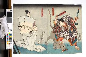 Nikki Danjo hat Rattengestalt angenommen (Fünfter Akt aus dem Kabuki-Schauspiel Kostbarer Weihrauch  Um 1847