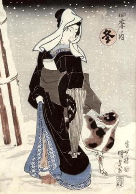 Winter, from the series 'Shiki no uchi' (The Four Seasons) (colour woodblock print) 1780