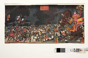 Der Feldherr Amakasu Ominokami Kagetoki schlägt die Truppen von Fürst Uesugi Kenshin in die Flucht ( 1855