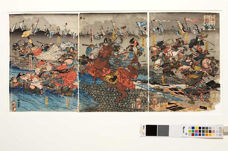 Der Kampf zwischen Shingen und Kenshin (Aus der Serie Die Schlachten von Kawanakajima [1553-1563]) von Utagawa Kuniyoshi