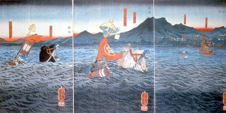 The Rival Generals fording the Ujigawa von Utagawa Kuniyoshi
