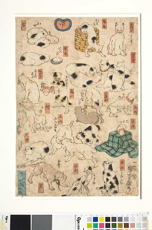 Scherzbild mit Katzen, die die Namen der Stationen am Tokaido verspotten von Utagawa Kuniyoshi