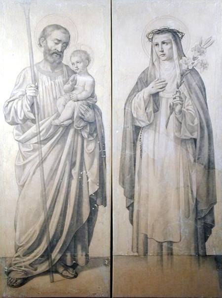Preparatory drawing of St. Catherine of Siena and St. Christopher von V. de Matteis