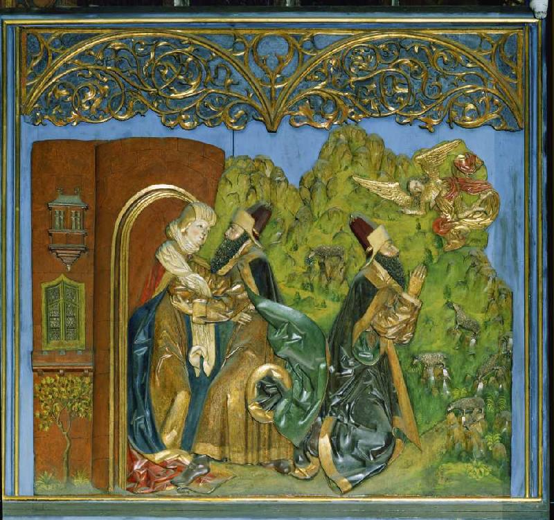 Der Krakauer Marienaltar: Joachim und Anna an der Goldenen Pforte, die Verkündigung an Joachim von Veit Stoß