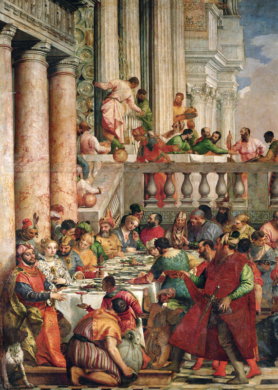 The Marriage Feast at Cana, detail of the left hand side von Veronese, Paolo (eigentl. Paolo Caliari)