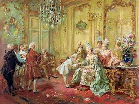 The presentation of the young Mozart to Mme de Pompadour at Versailles in 1763 (colour litho) 1836