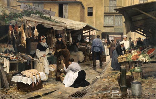 Szene auf einem französischen Markt. von Victor Gabriel Gilbert