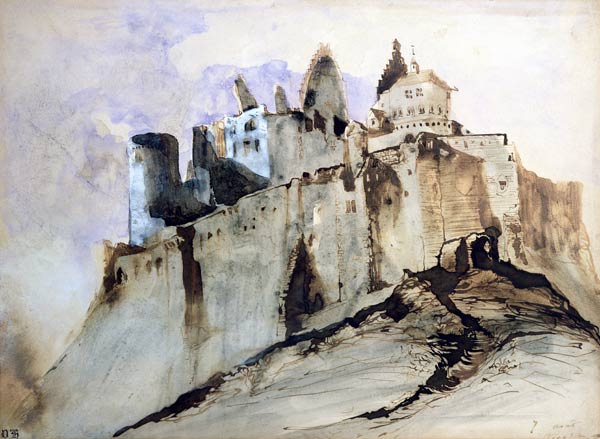 The Chateau of Vianden, 1871 (w/c, pen & ink and wash on paper) von Victor Hugo