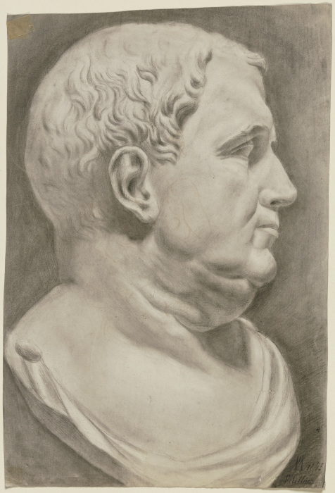 Antike Büste eines feisten Mannes im Profil nach rechts von Victor Müller