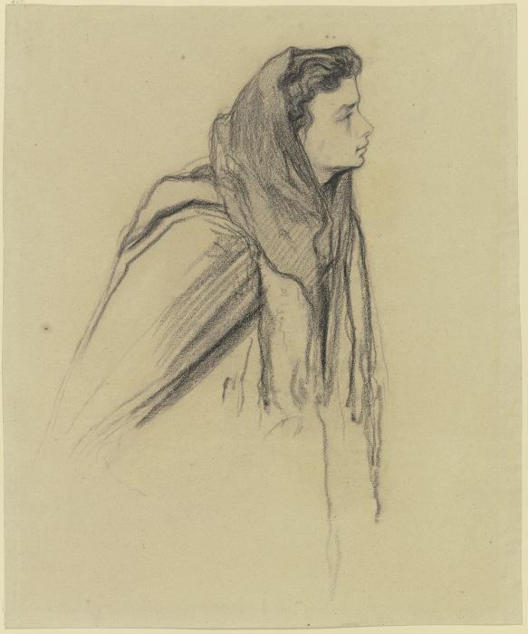 Brustbild einer Frau mit Kopftuch nach rechts von Victor Müller