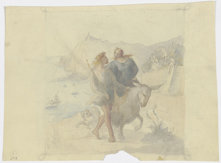 Junger König, die auf einem Esel reitende Königin durch eine Landschaft führend von Victor Müller