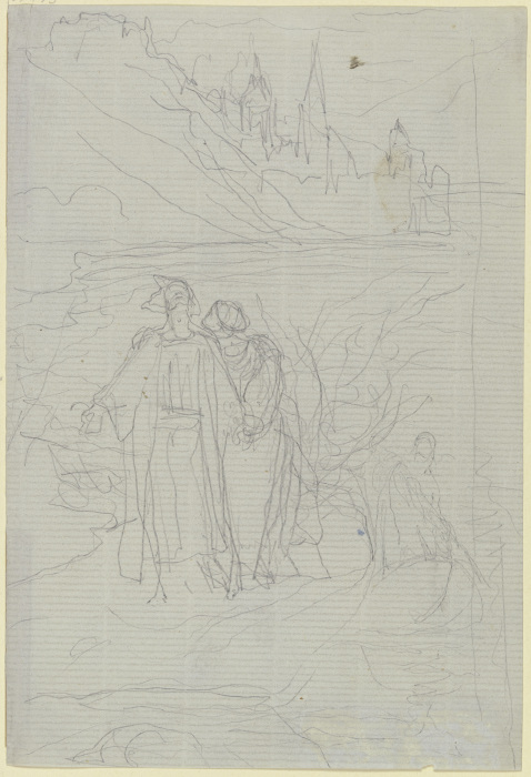 Schreitendes Paar am Ufer, rechts ein Kahn mit Schiffer von Victor Müller