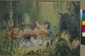 Unterwasserkönigreich. Bühnenbildentwurf zur Oper Russalka von A. Dargomyschski 1884