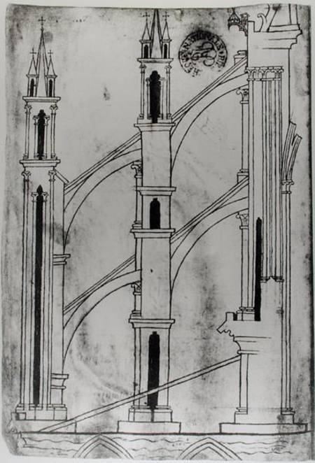 Ms Fr 19093 f.32v Section of the wall and arch of the absidial chapels of Reims Cathedral (facsimile von Villard  de Honnecourt