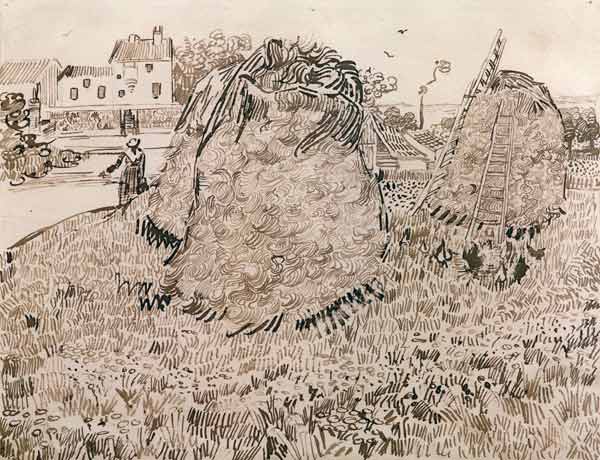 V.v.Gogh, Haystacks / Drawing / 1888 von Vincent van Gogh