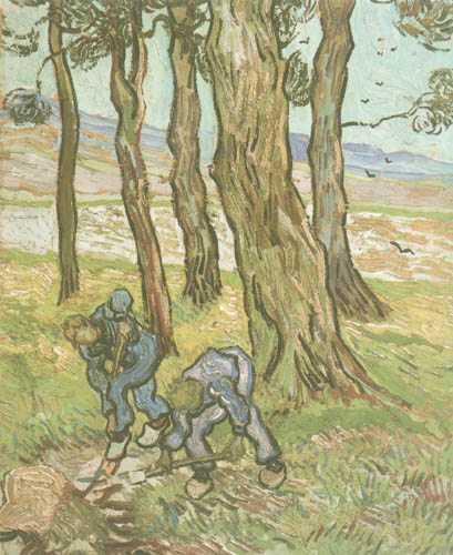 Zwei Männer beim Ausgraben eines Baumstumpfs von Vincent van Gogh