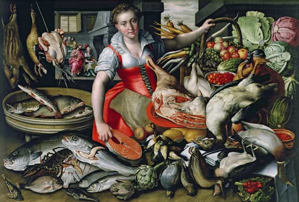 Martha preparing the meal for Jesus or Jesus at the House of Martha and Mary von Vincenzo Campi