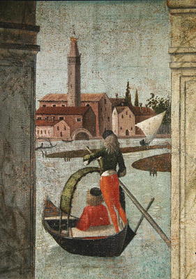 The Arrival of the English Ambassadors, from the St. Ursula Cycle, detail of a gondola, 1490-96 (oil von Vittore Carpaccio