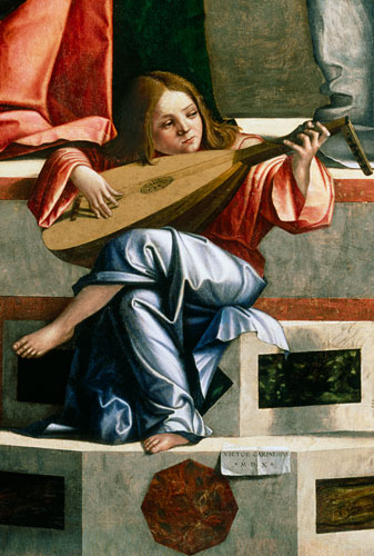 Minstrel angel playing a lute, detail from The Presentation of Jesus in the Temple von Vittore Carpaccio