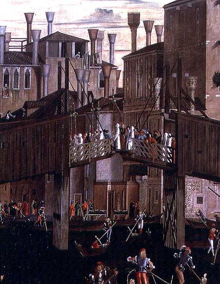 The Miracle of the Relic of the Holy Cross, detail of the old Rialto Bridge, from the Scuola di San von Vittore Carpaccio