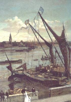 Unloading the Barge, Lindsay Jetty and Battersea Church c.1860