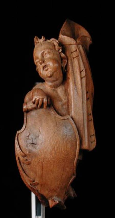 Carved putto with shield and cape von Walter Pompe