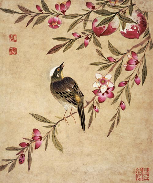 Aus einer Gemäldereihe von Vögeln und Früchten von Wang  Guochen