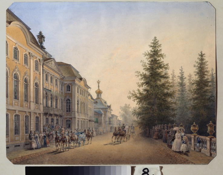 Die Haupteinfahrt vor dem Großen Palast von Peterhof von Wassili Sadownikow