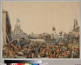 Jahrmarktsbuden auf dem Admiralitätsplatz in St. Petersburg 1849
