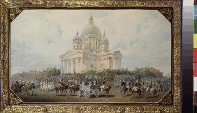 Parade vor der Isaakskathedrale in Sankt Petersburg 1850