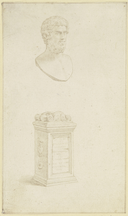 Studie nach einem bärtigen antiken Männerkopf, darunter ein Altar mit lateinischer Inschrift von Wenceslaus Hollar