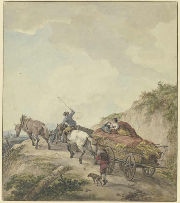 Bauernwagen in bergiger Landschaft von Wilhelm Alexander Wolfgang Kobell