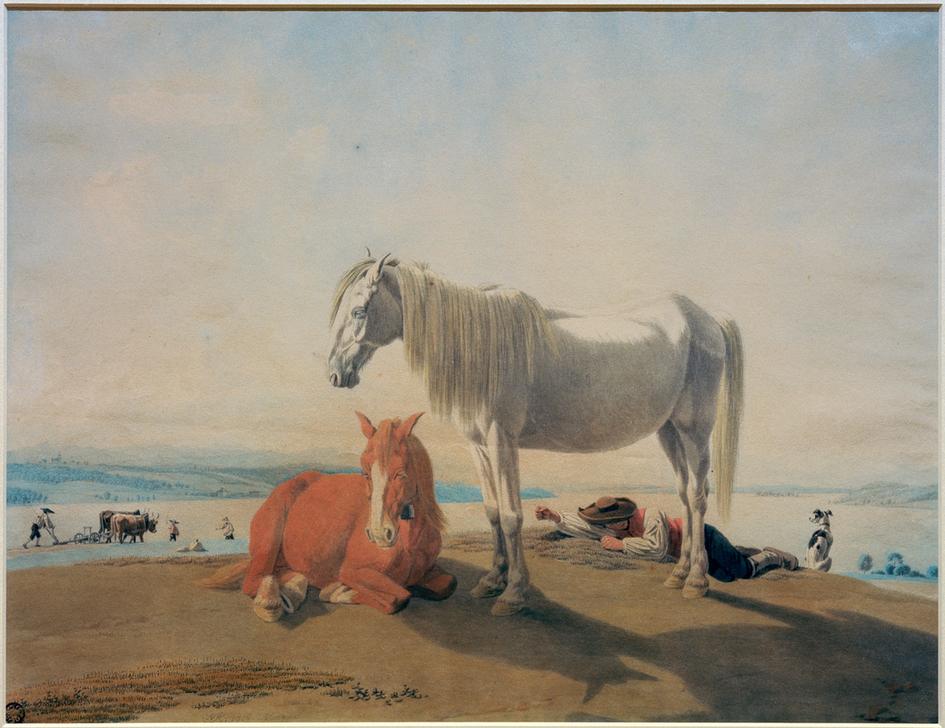 Weidende Pferde am Starnberger See von Wilhelm Alexander Wolfgang Kobell