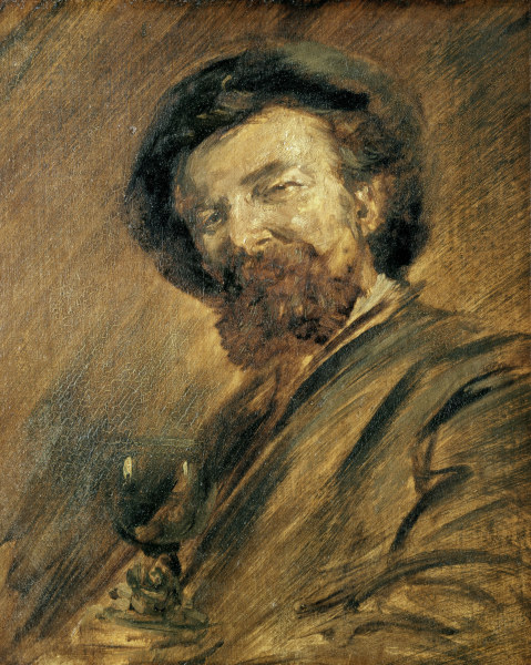 Selbstbildnis mit Weinglas von Wilhelm Busch