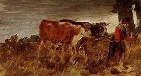 Bäuerin mit Kühen um 1887
