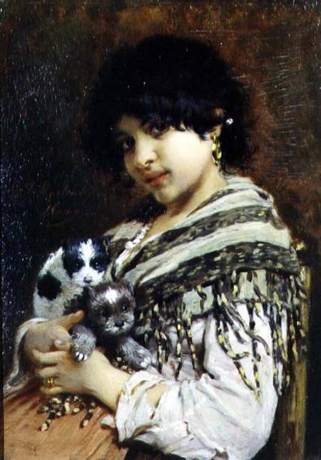 Gypsy Girl with Two Puppies von Wilhelm Johannes Maertens
