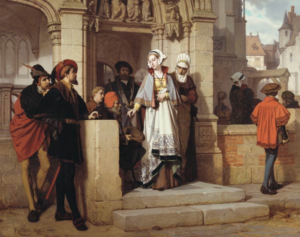 Faust und Mephistopheles warten an der Kirchentür auf Gretchen von Wilhelm Koller