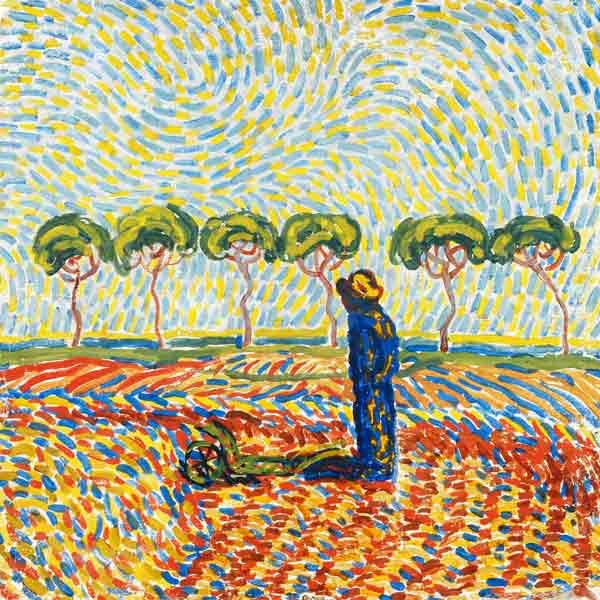 Blauer Mann in gelber Landschaft von Wilhelm Morgner