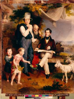 Selbstbildnis mit Porträt von Maler George Dawe (1781-1829) 1834