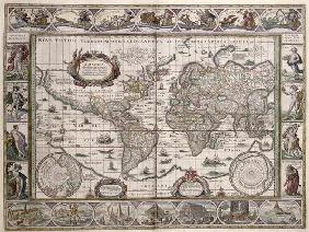 World Map, from 'Le Theatre du Monde' or 'Nouvel Atlas', 1645 (coloured engraving) 15th
